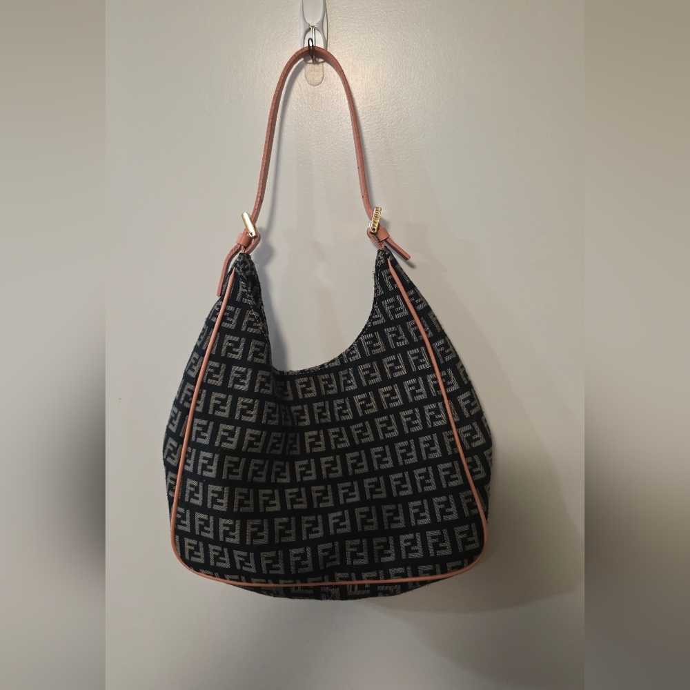 Vintage Fendi Mama Baguette Cloth Shoulder Bag Japanese Only Pink Piping Rare!